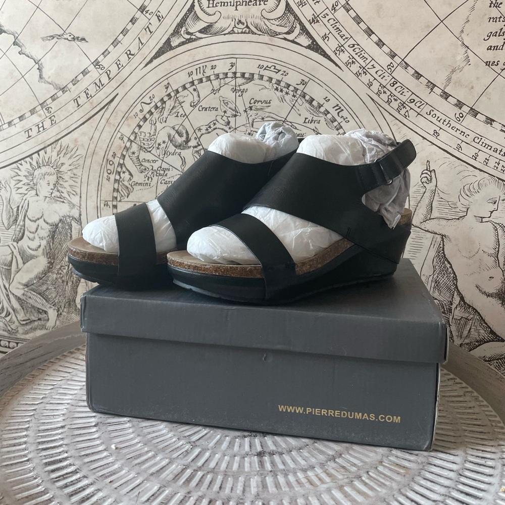 Pierre Dumas Black Chantal Platform Wedge Sandals